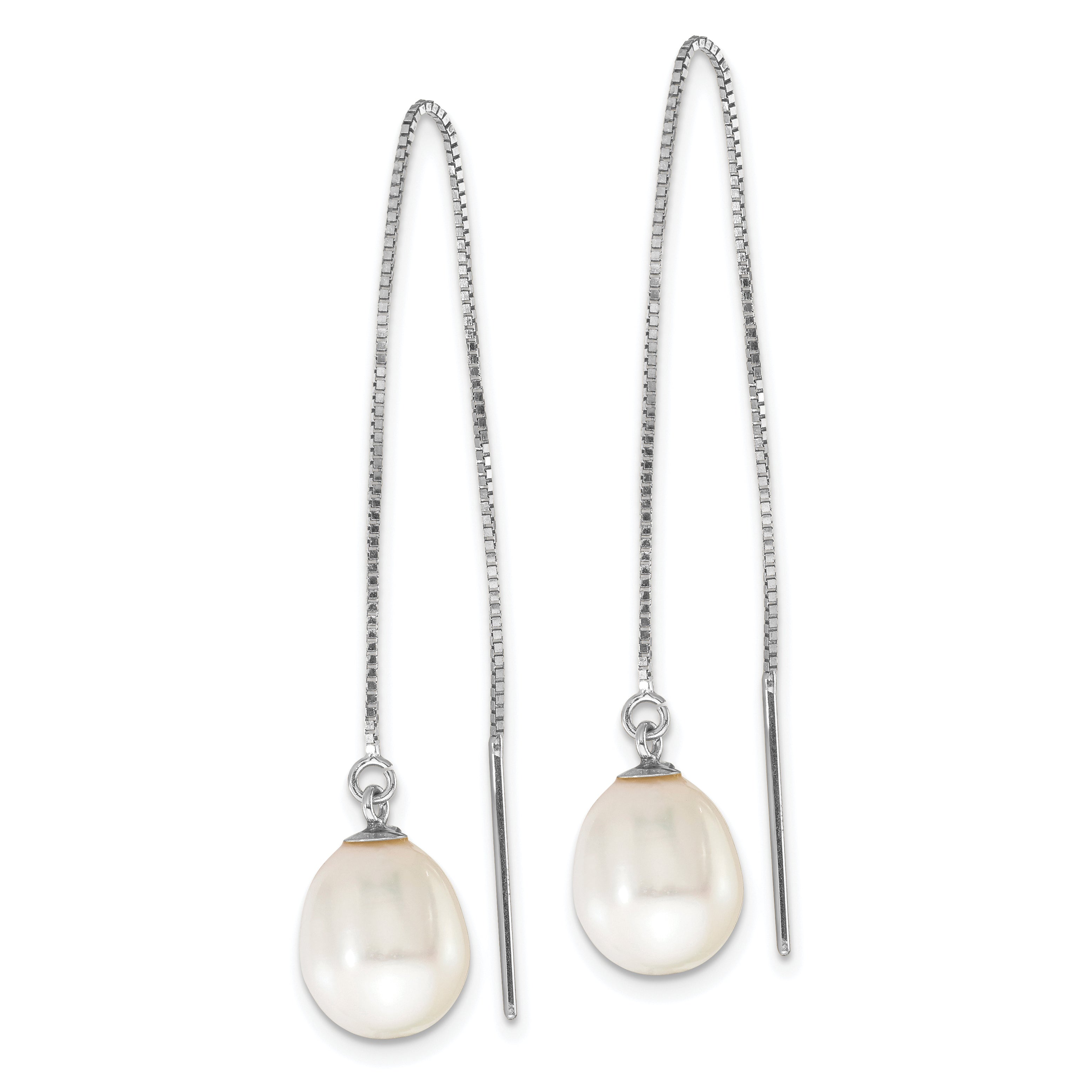 14k White Gold 6-8mm White Teardrop Freshwater Cultured Pearl Threader Earrings Secondary image