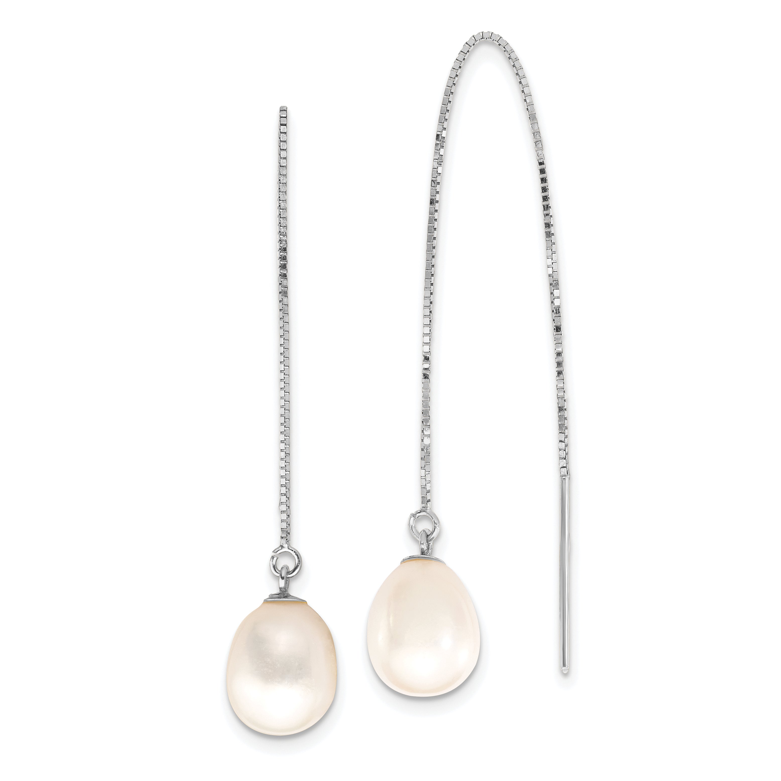 14k White Gold 6-8mm White Teardrop Freshwater Cultured Pearl Threader Earrings Main image