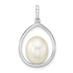 14K White Gold 8-9mm White Rice Freshwater Cultured Pearl Teardrop Pendant