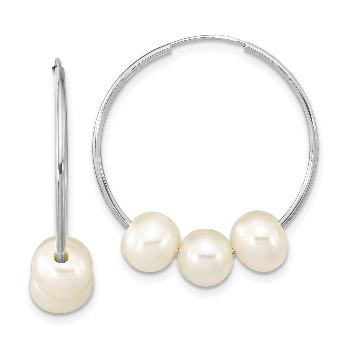 Freshwater Cultured Three-Pearl Hoop Earrings in 14K White Gold - Sophia Jewelers Main image