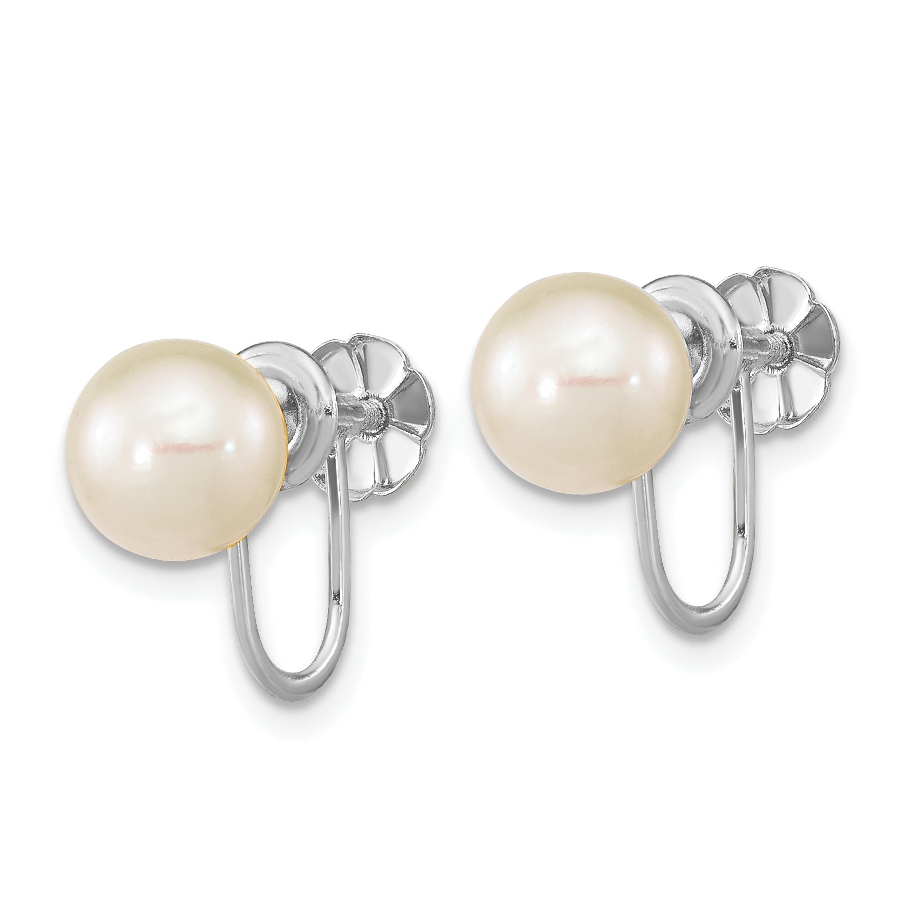 14k White Gold 7-8mm White Round Freshwater Cultured Pearl Non Pierced Earrings Secondary image