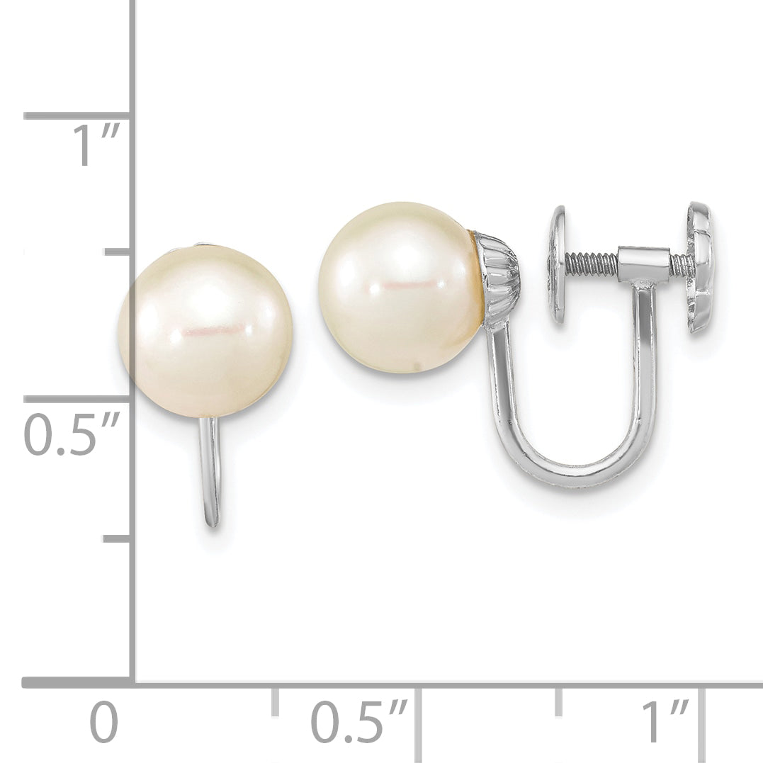 14k White Gold 7-8mm White Round Freshwater Cultured Pearl Non Pierced Earrings