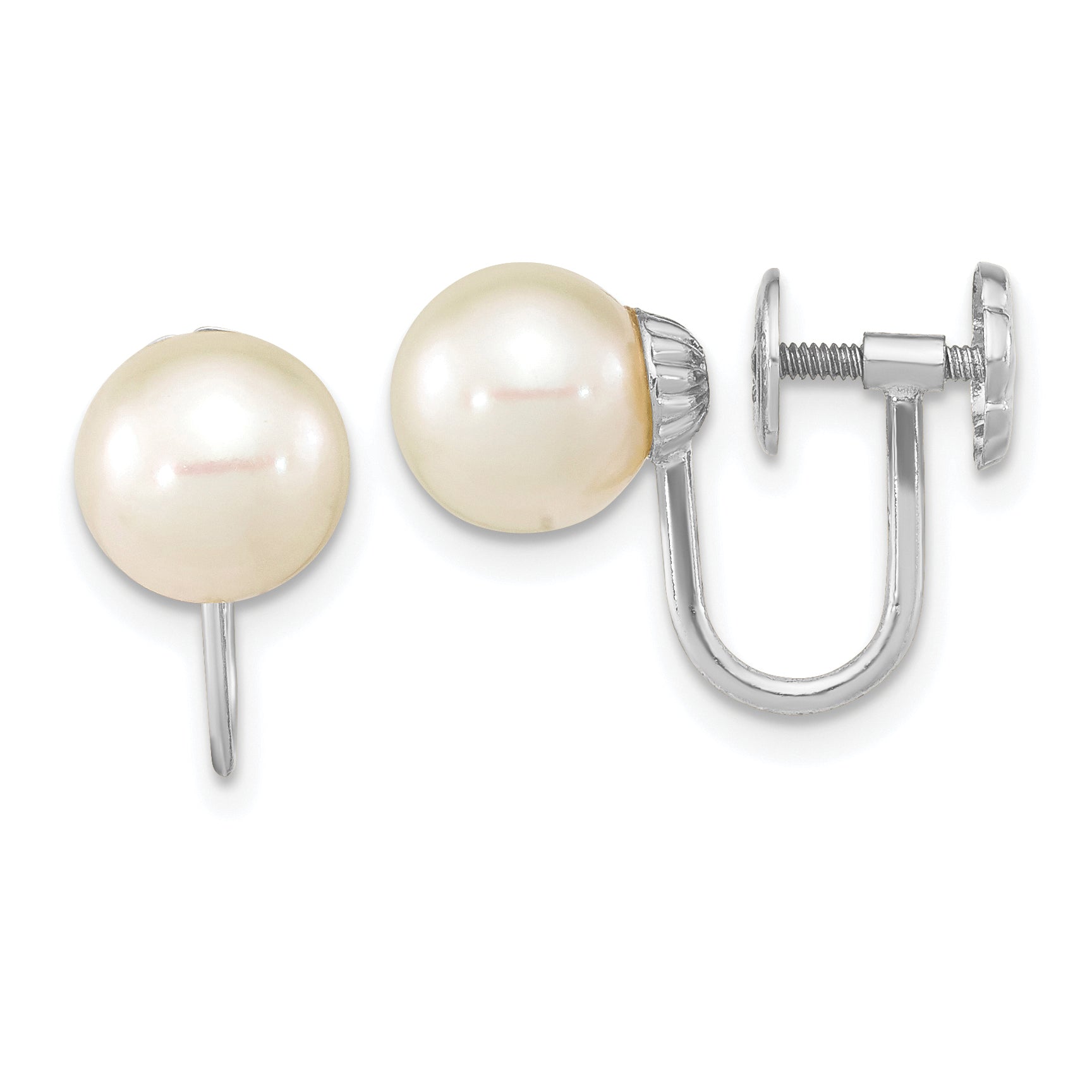 14k White Gold 7-8mm White Round Freshwater Cultured Pearl Non Pierced Earrings Main image