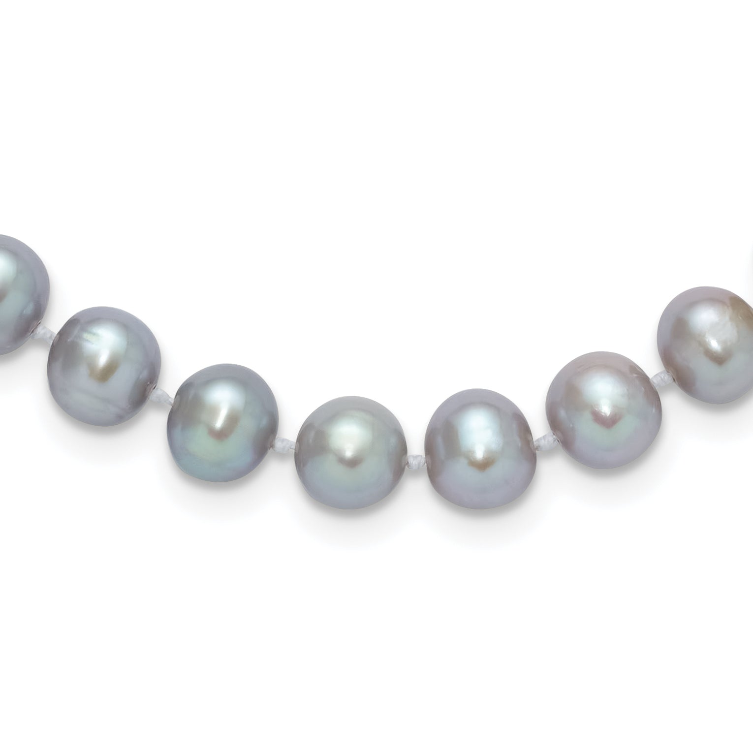 14K White Gold 7-8mm Grey Near Round Freshwater Cultured Pearl 16 inch Necklace