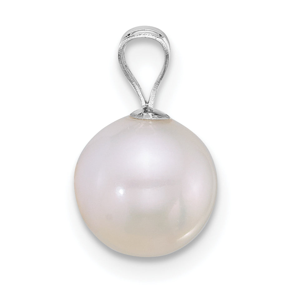 14k White Gold Polished 8-9mm Round White Freshwater Cultured Pearl Pendant Secondary image