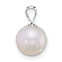 14k White Gold Polished 8-9mm Round White Freshwater Cultured Pearl Pendant
