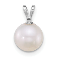 14k White Gold Polished 8-9mm Round White Freshwater Cultured Pearl Pendant