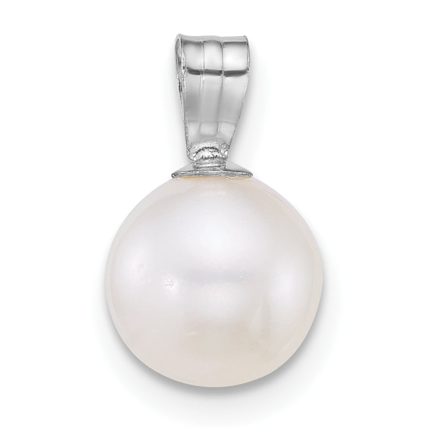 14k White Gold Polished 7-8mm Round White Freshwater Cultured Pearl Pendant Main image