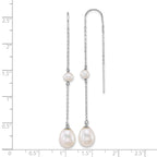 14k White Gold Polished 4-5mm Near Round and 7-8mm Teardrop White Freshwater Cultured Pearl and Chain Threader Earrings