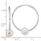 14k White Gold Polished 6-7mm Semi-Round White Freshwater Cultured Pearl Endless Hoop Earrings