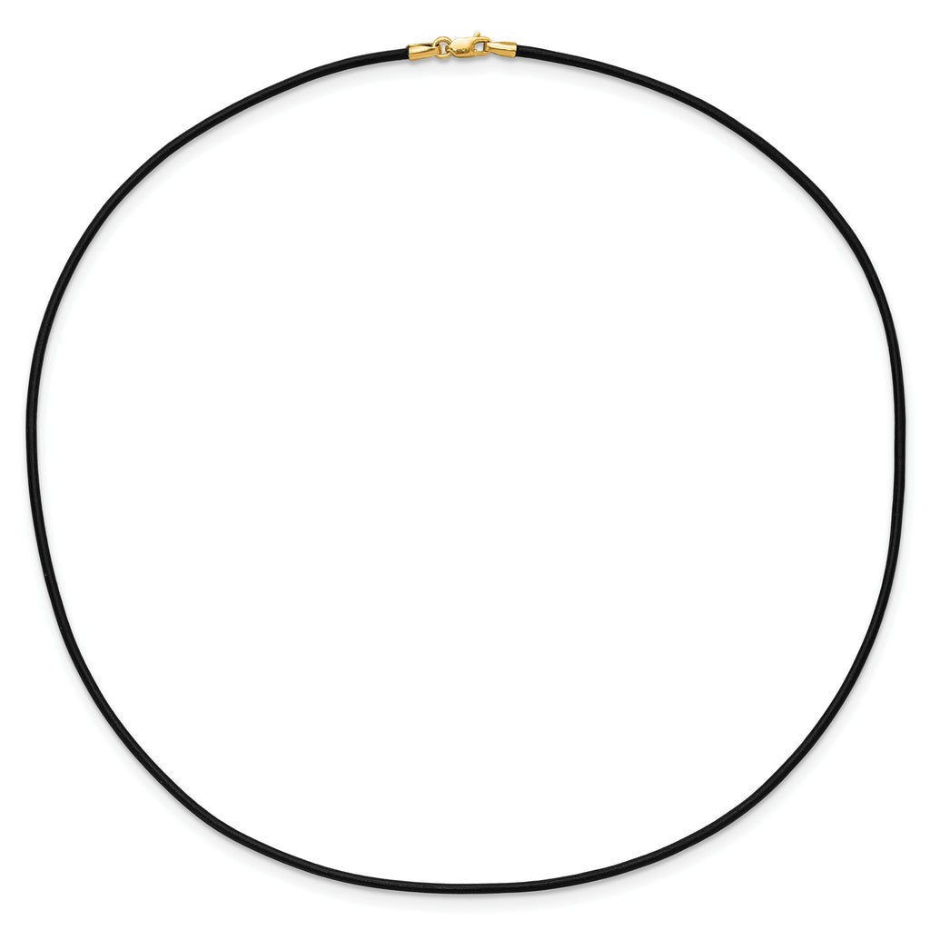 14k Yellow Clasp 1.5mm 16 inch Black Leather Cord Necklace