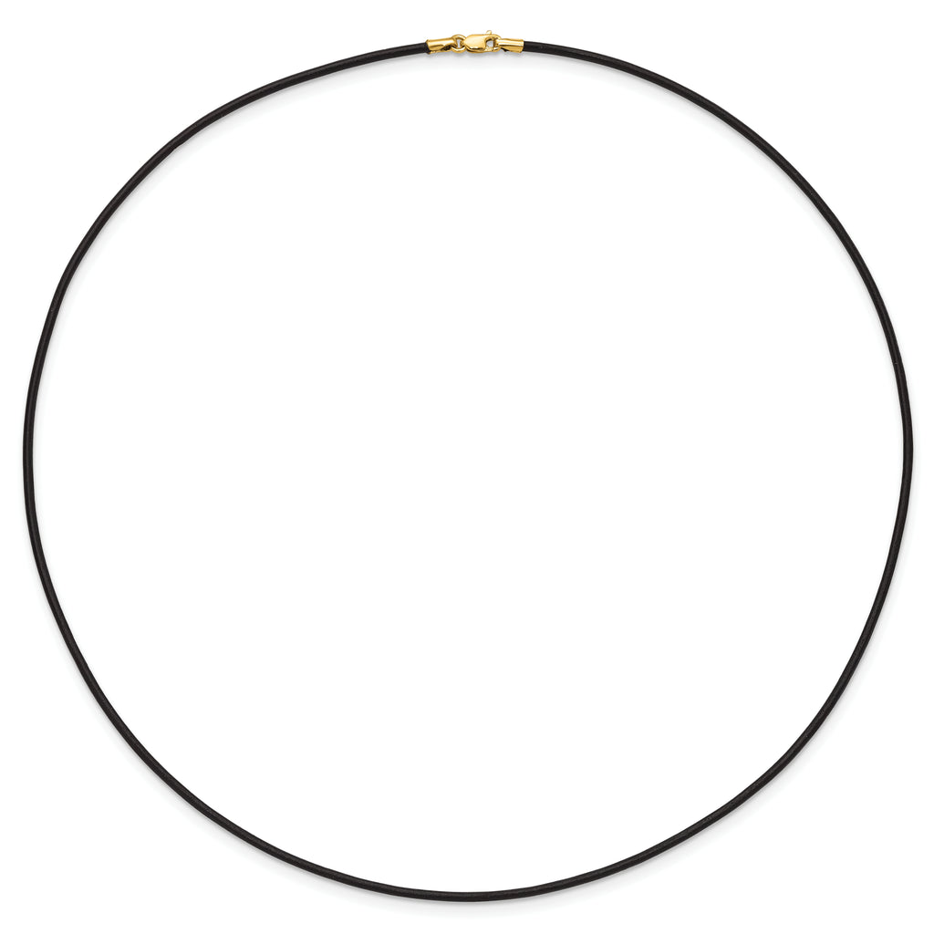 14k Yellow Clasp 1.5mm 20 inch Black Leather Cord Necklace