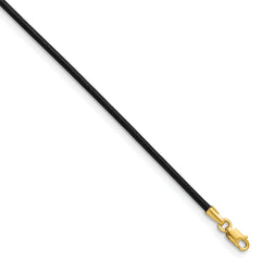 14k Yellow Clasp 1.5mm 20 inch Black Leather Cord Necklace