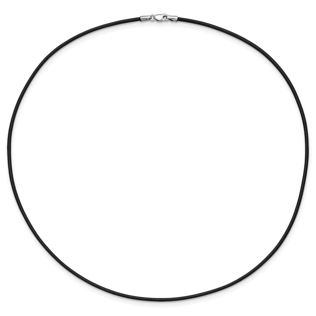 14k White Gold Clasp 1.5mm 16 inch Black Leather Cord Necklace