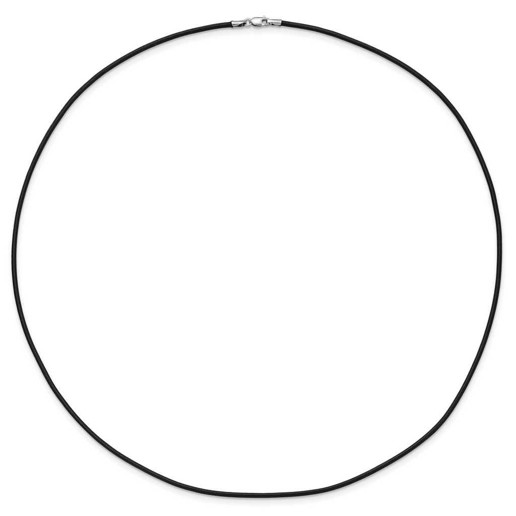 14k White Gold Clasp 1.5mm 20 inch Black Leather Cord Necklace