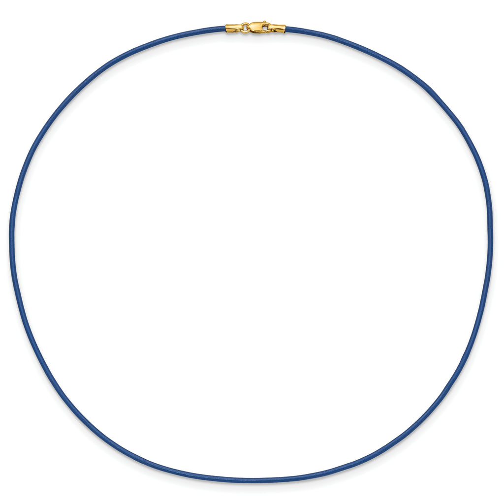 14k Yellow Clasp 1.6mm 16 inch Royal Blue Leather Cord Necklace