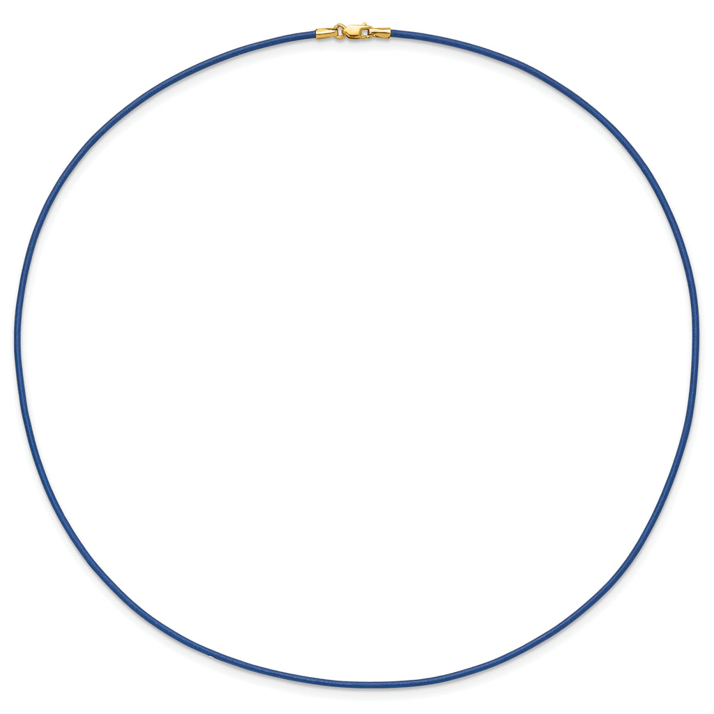 14k Yellow Clasp 1.5mm 18 inch Royal Blue Leather Cord Necklace