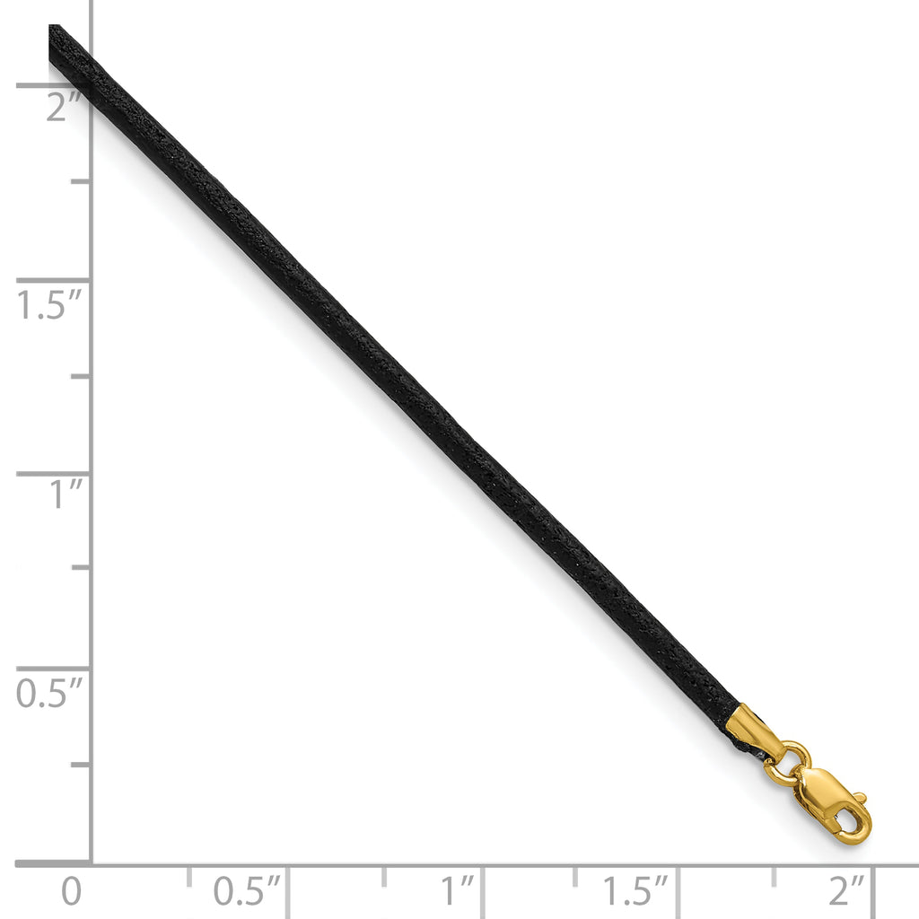 14k Yellow Clasp 2mm 20 inch Black Leather Cord Necklace