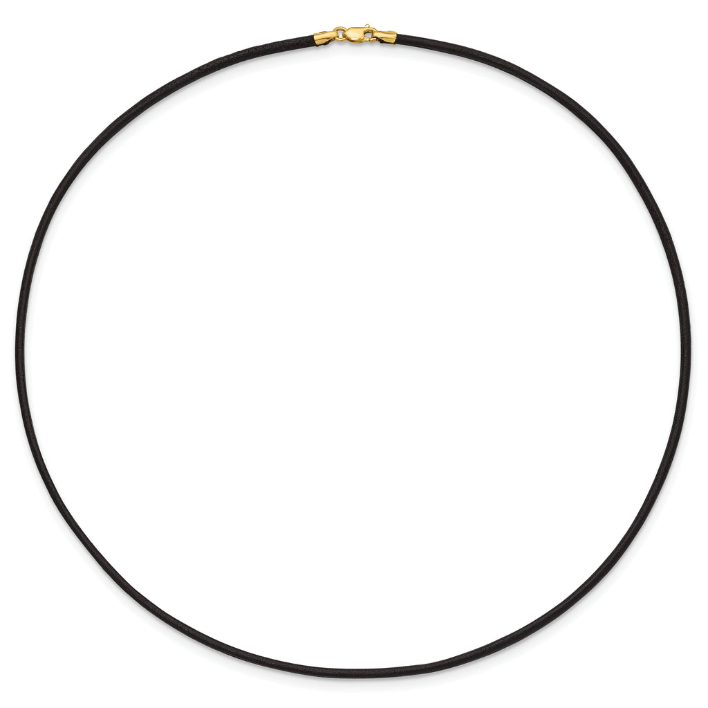14k Yellow Clasp 2mm 16 inch Black Leather Cord Necklace