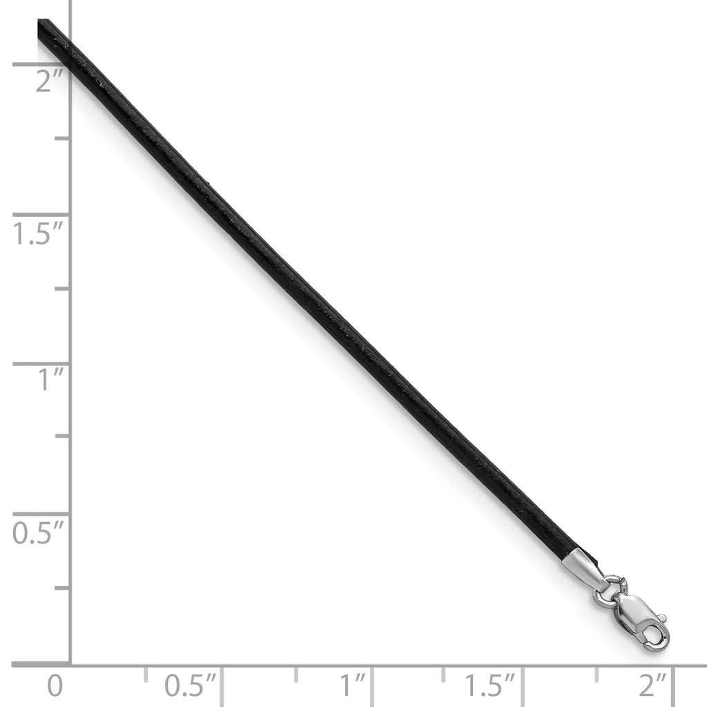 14k White Gold Clasp 2mm 20 inch Black Leather Cord Necklace