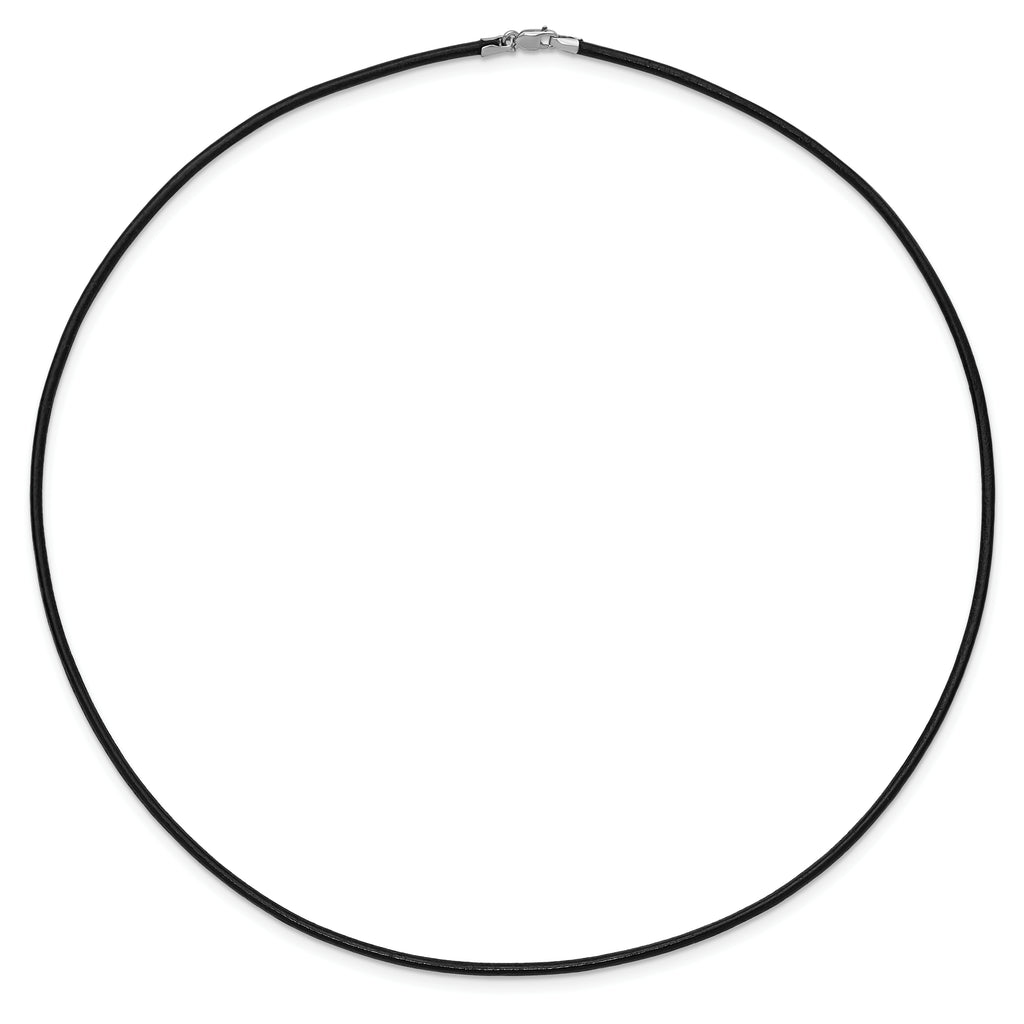 14k White Gold Clasp 2mm 18 inch Black Leather Cord Necklace