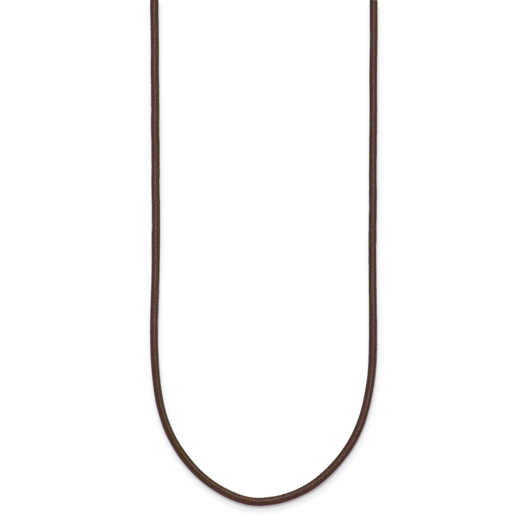 14k Yellow Clasp 2mm 18 inch Brown Leather Cord Necklace