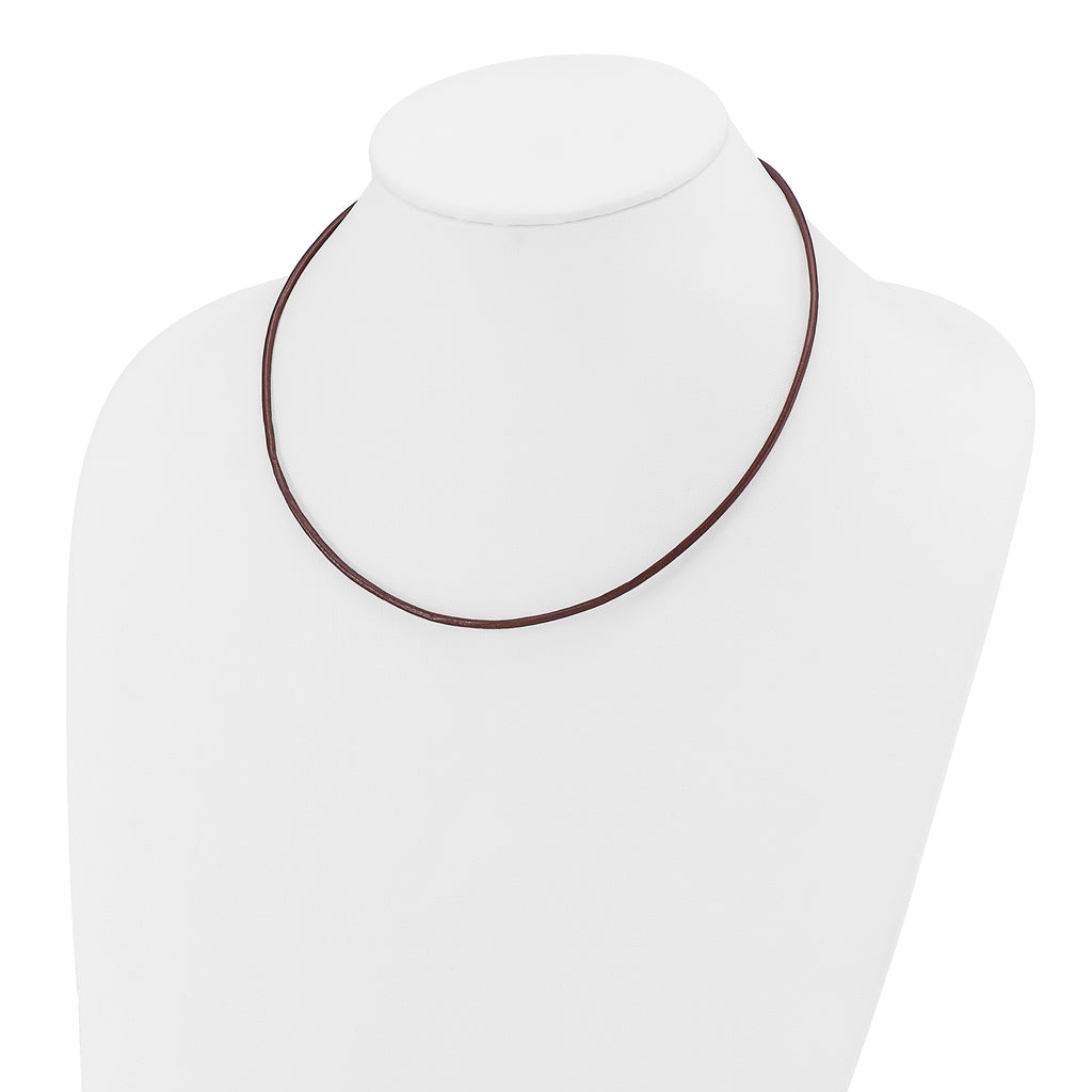 14k Yellow Clasp 2mm 18 inch Brown Leather Cord Necklace