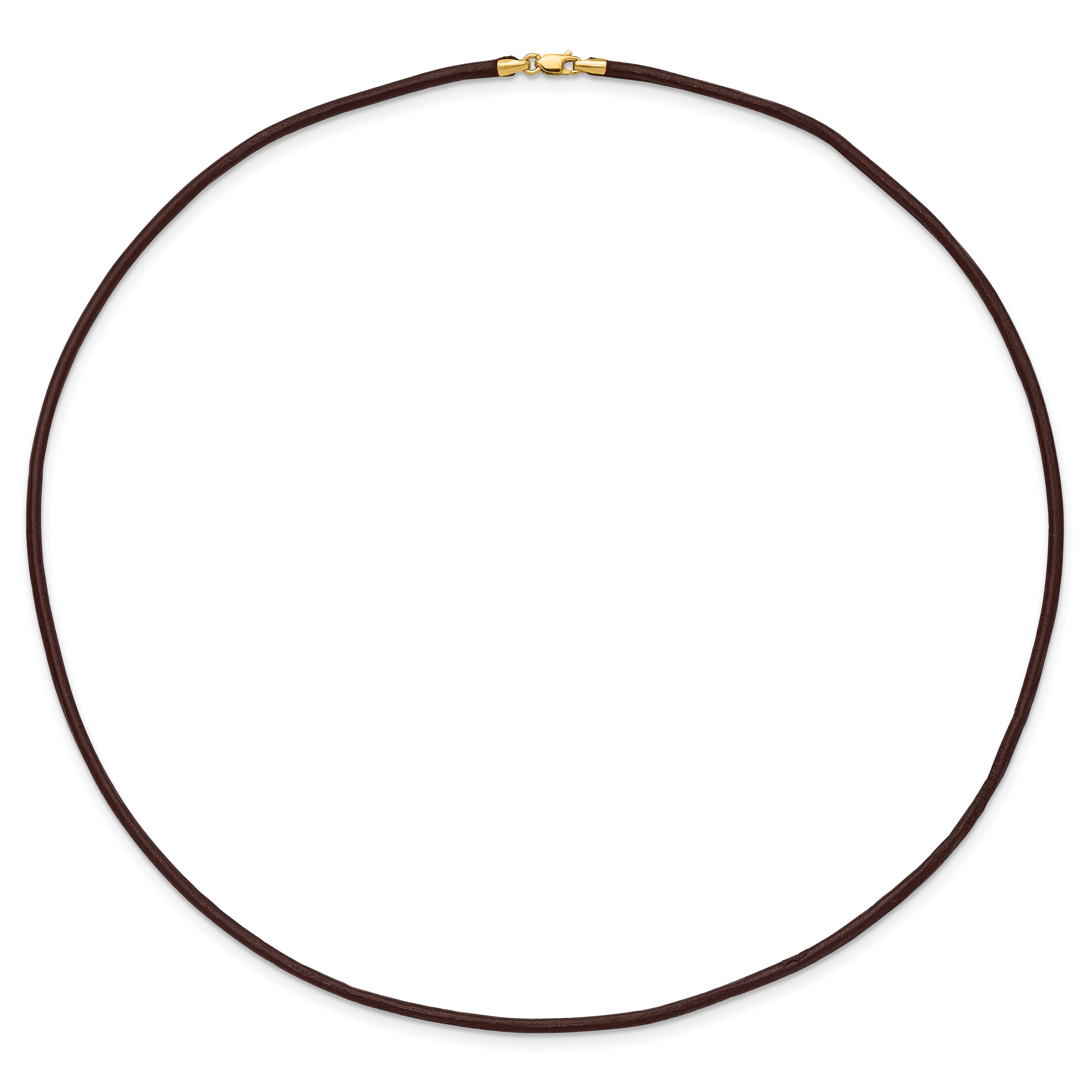 14k Yellow Clasp 2mm 18 inch Brown Leather Cord Necklace