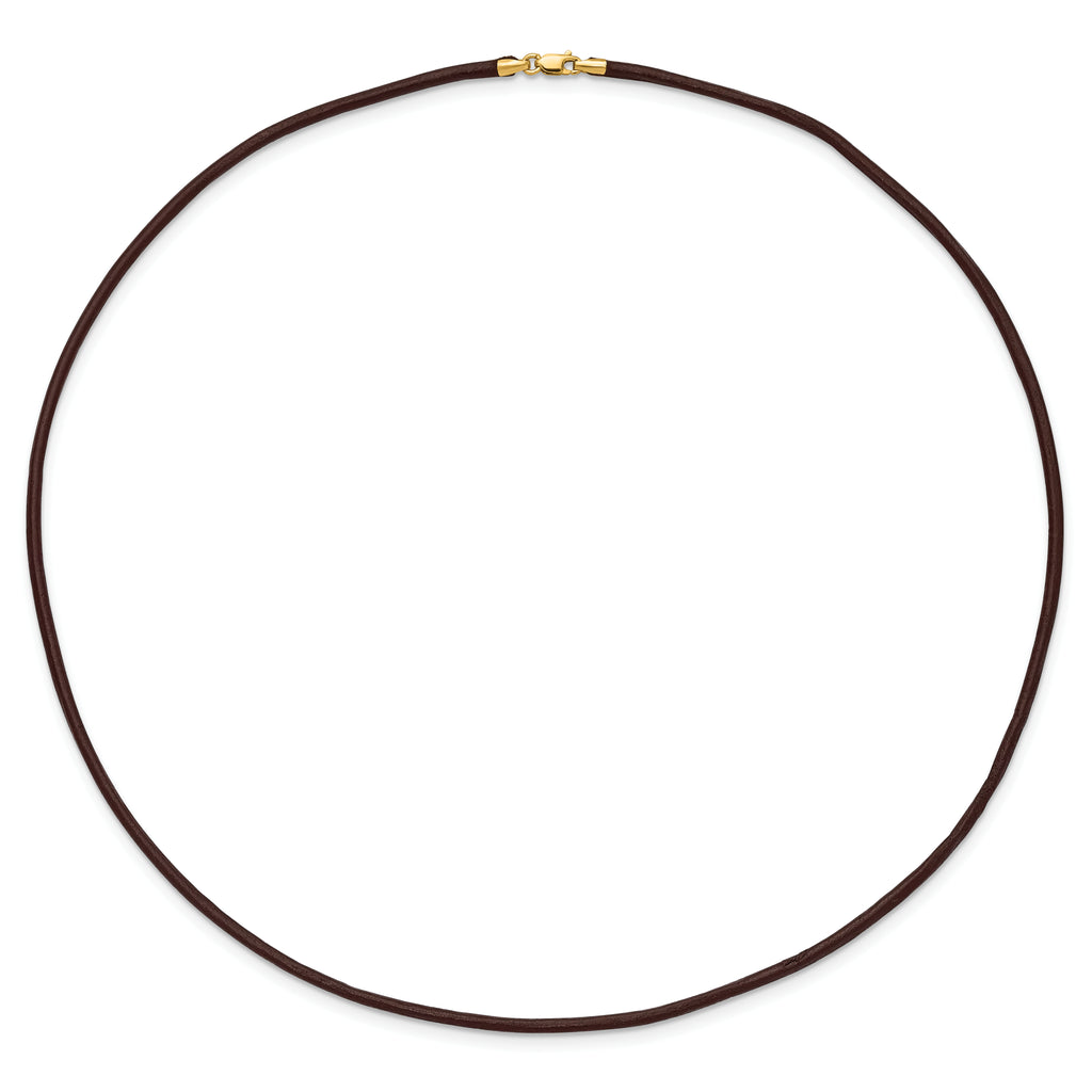14k Yellow Clasp 2mm 18 inch Brown Leather Cord Necklace