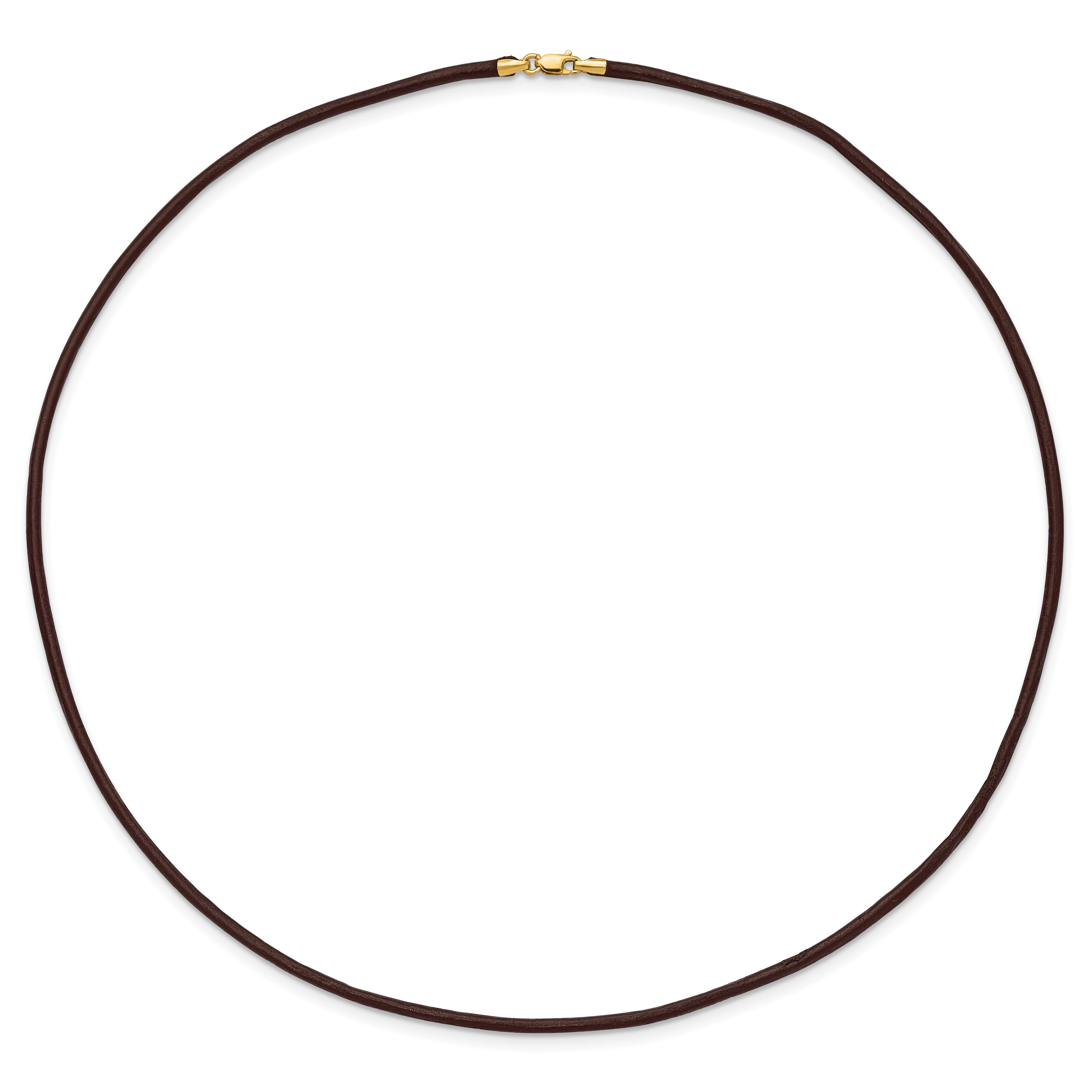 14k Yellow Clasp 2mm 18 inch Brown Leather Cord Necklace