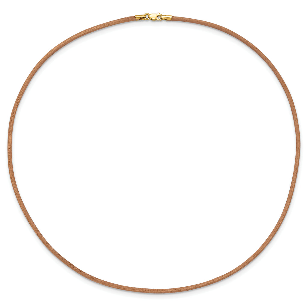 14k Yellow Clasp 2mm 16 inch Natural Leather Cord Necklace