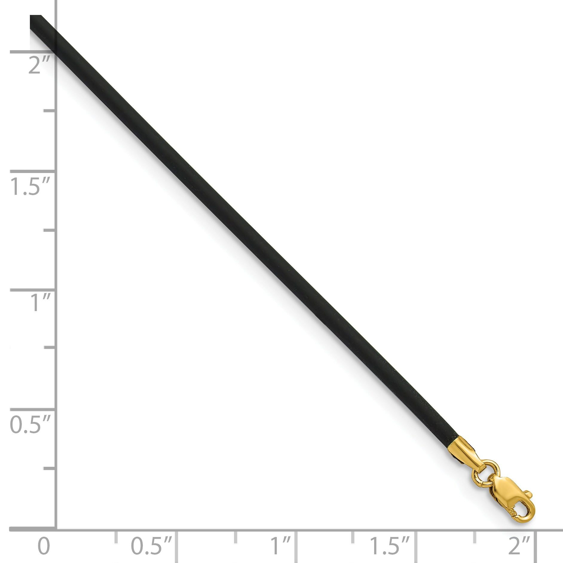 14k Yellow Clasp 2mm 20 inch Black Rubber Cord Necklace