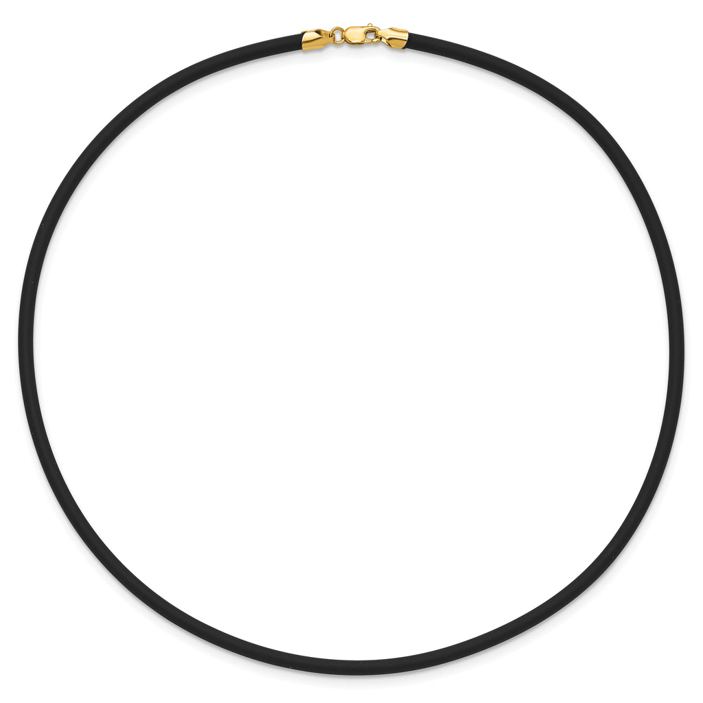 14k Yellow Clasp 3mm 16 inch Black Rubber Cord Necklace