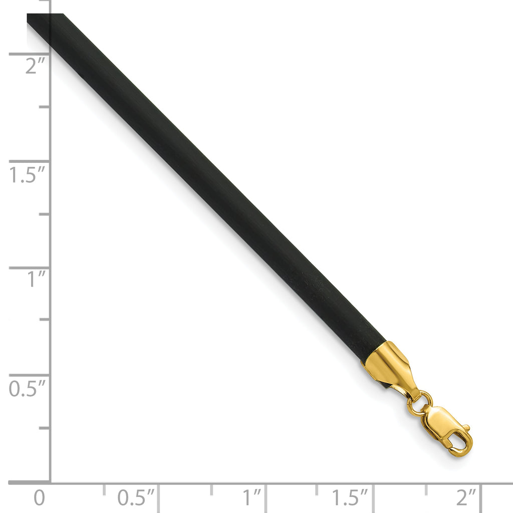 14k Yellow Clasp 4mm 18 inch Black Rubber Cord Necklace
