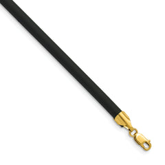 14k Yellow Clasp 4mm 20 inch Black Rubber Cord Necklace