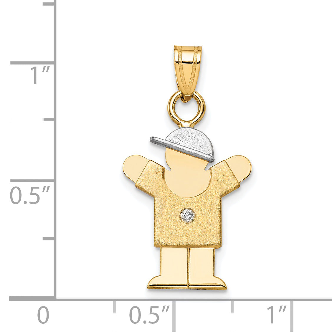 14k Two-tone The Kids Small Boy with Hat on Right AAA Diamond Love Pendant