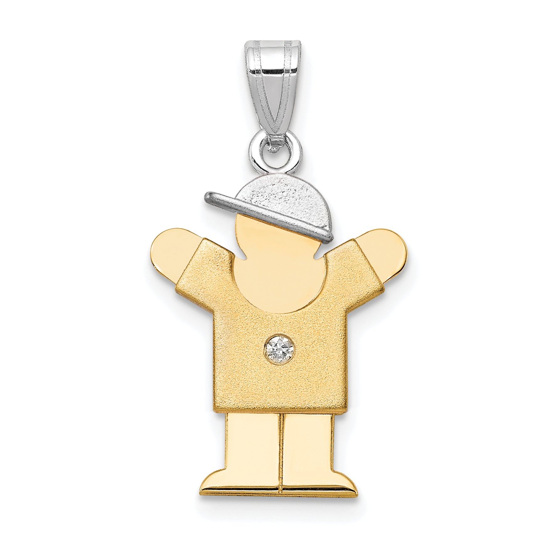 14k Two-tone The Kids Small Boy with Hat on Right AAA Diamond Love Pendant