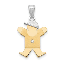 14k Two-tone The Kids Small Boy with Hat on Right AAA Diamond Joy Pendant
