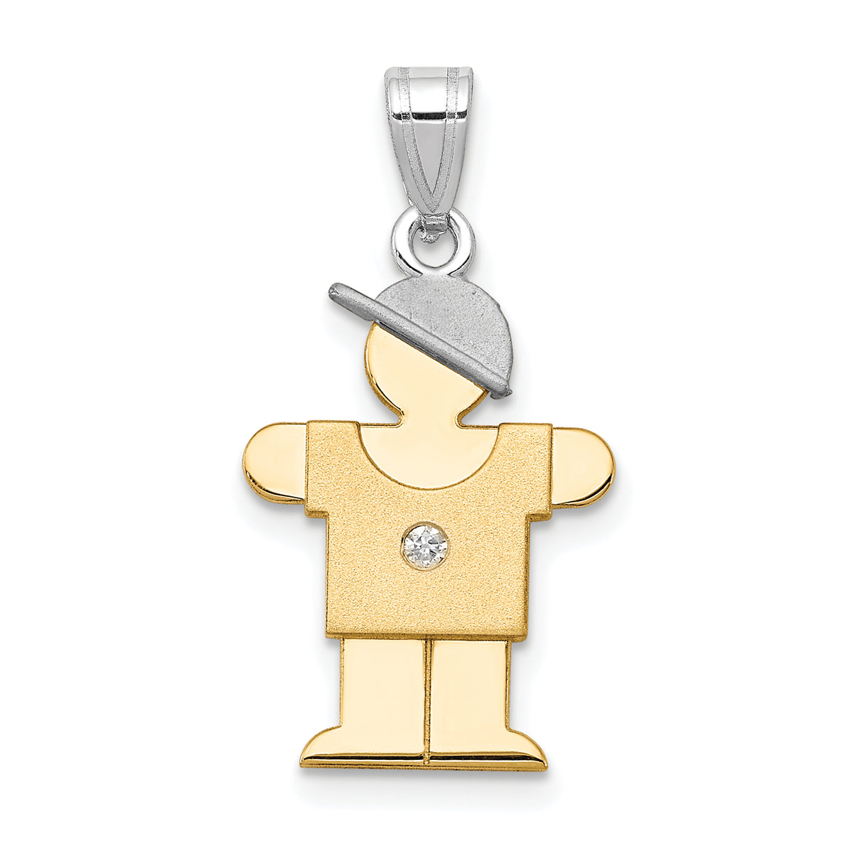 14k Two-tone The Kids Small Boy with Hat on Right AAA Diamond Hugs Pendant