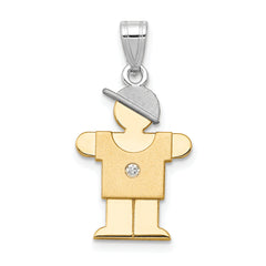 14k Two-tone The Kids Small Boy with Hat on Right AAA Diamond Hugs Pendant