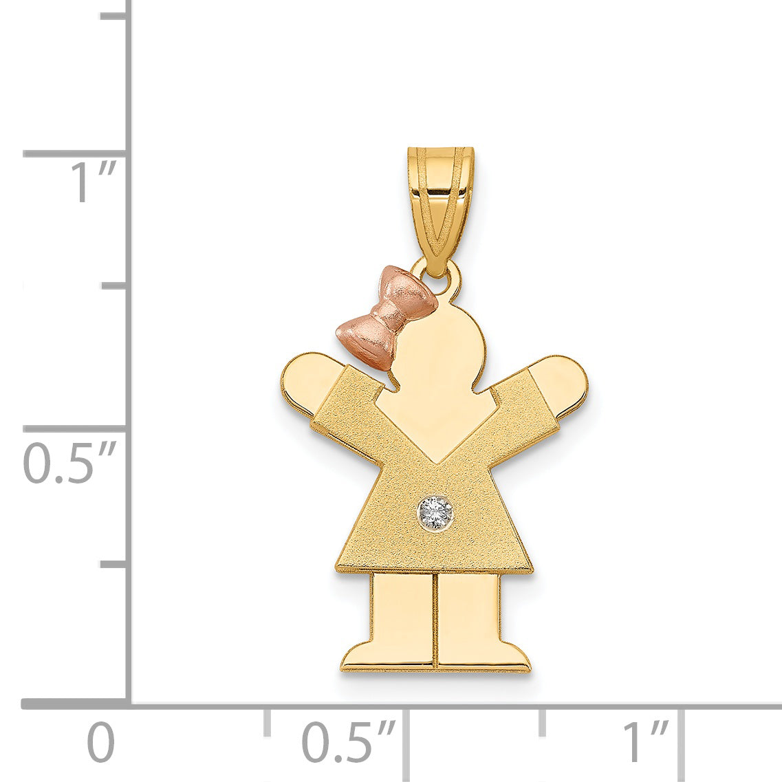 14k Two-tone The Kids Small Girl with Bow on Left AAA Diamond Love Pendant