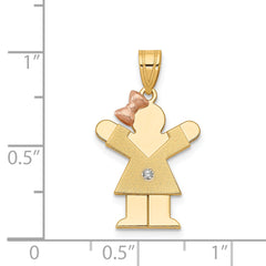 14k Two-tone The Kids Small Girl with Bow on Left AAA Diamond Love Pendant