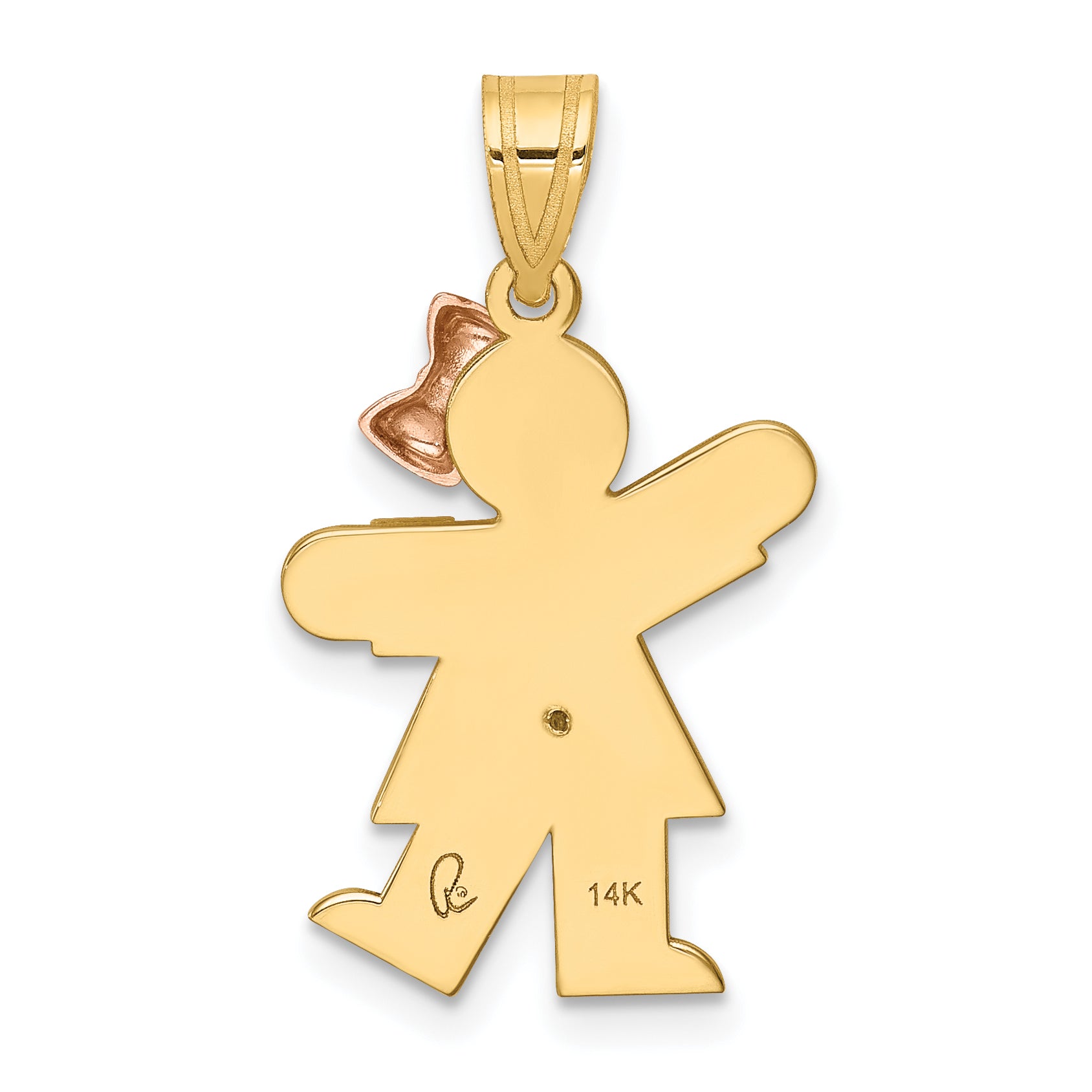 14k Two-tone The Kids Small Girl with Bow on Right AAA Diamond Kiss Pendant