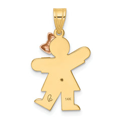 14k Two-tone The Kids Small Girl with Bow on Right AAA Diamond Kiss Pendant
