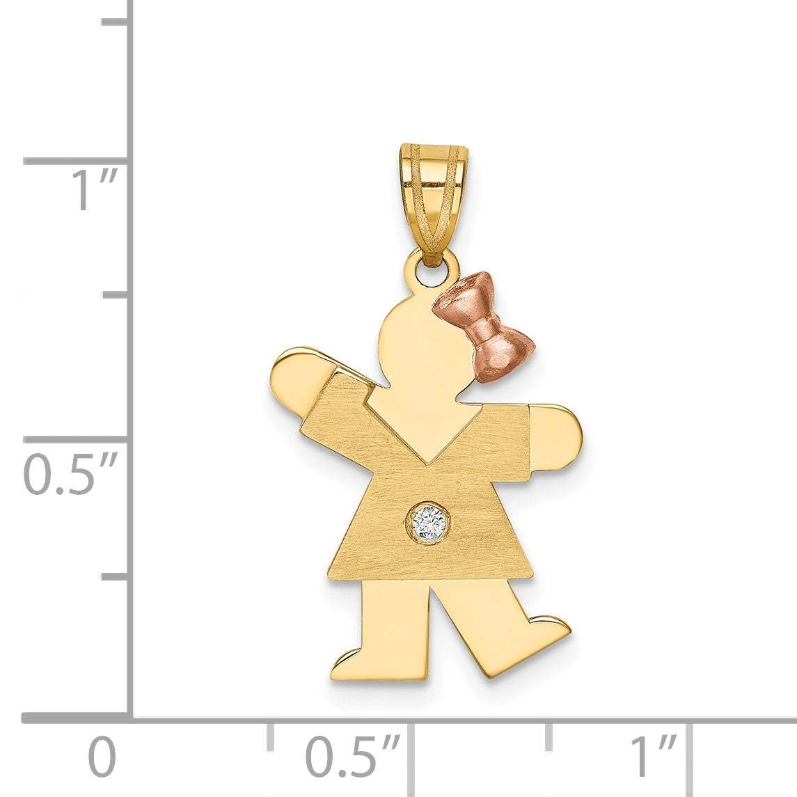 14k Two-tone The Kids Small Girl with Bow on Right AAA Diamond Kiss Pendant