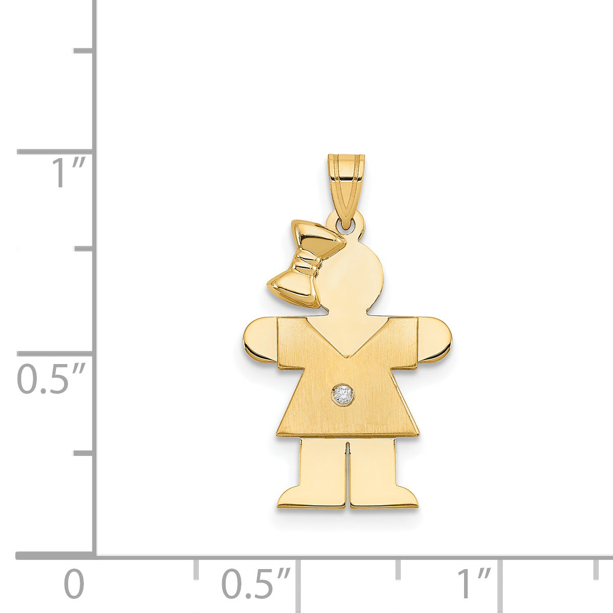 14k The Kids Small Girl with Bow on Left A Diamond Hugs Pendant