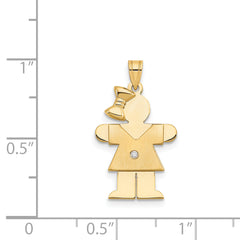 14k The Kids Small Girl with Bow on Left AAA Diamond Hugs Pendant
