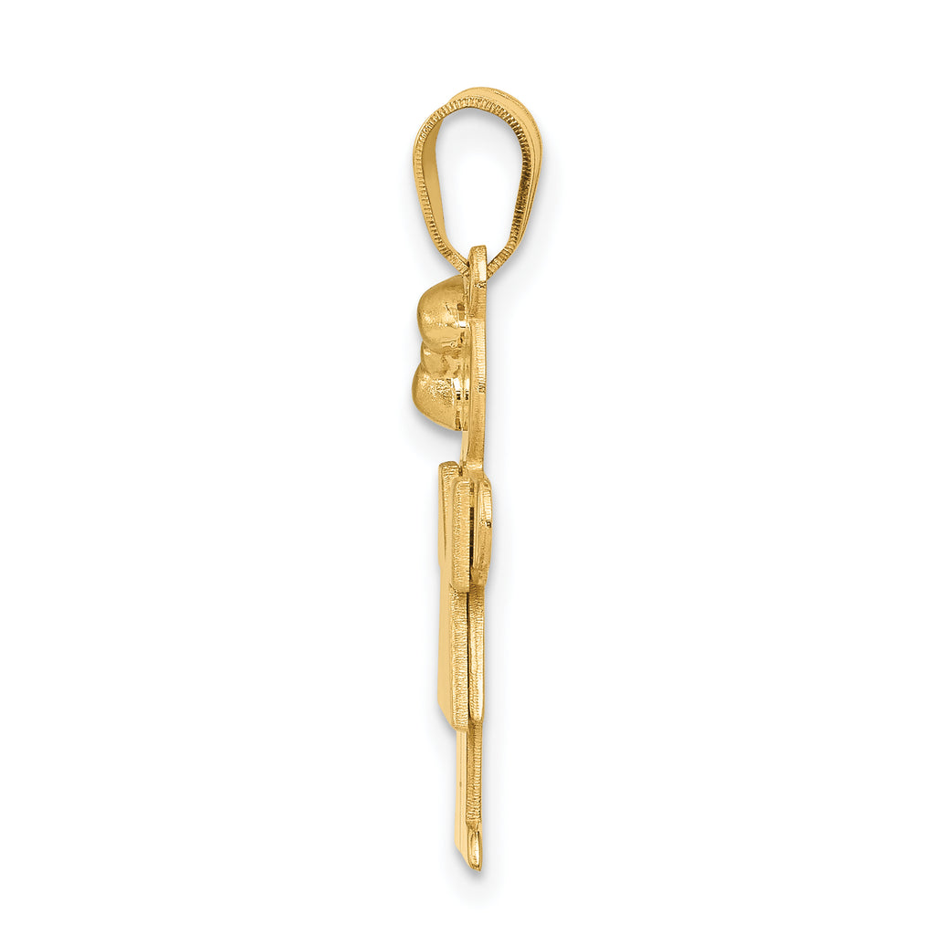 Hugs Girl Bow on Left Charm in 14K Yellow Gold, 15x30mm Engravable - Sophia Jewelers