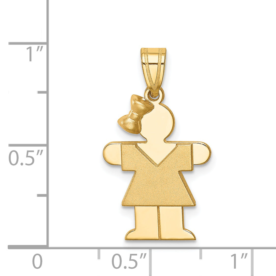 Hugs Girl Bow on Left Charm in 14K Yellow Gold, 15x30mm Engravable - Sophia Jewelers