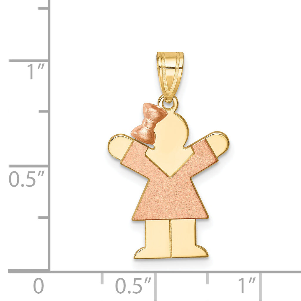 Love Girl Bow on Left Charm in 14K Two-Tone Gold, 15x25mm Engravable - Sophia Jewelers